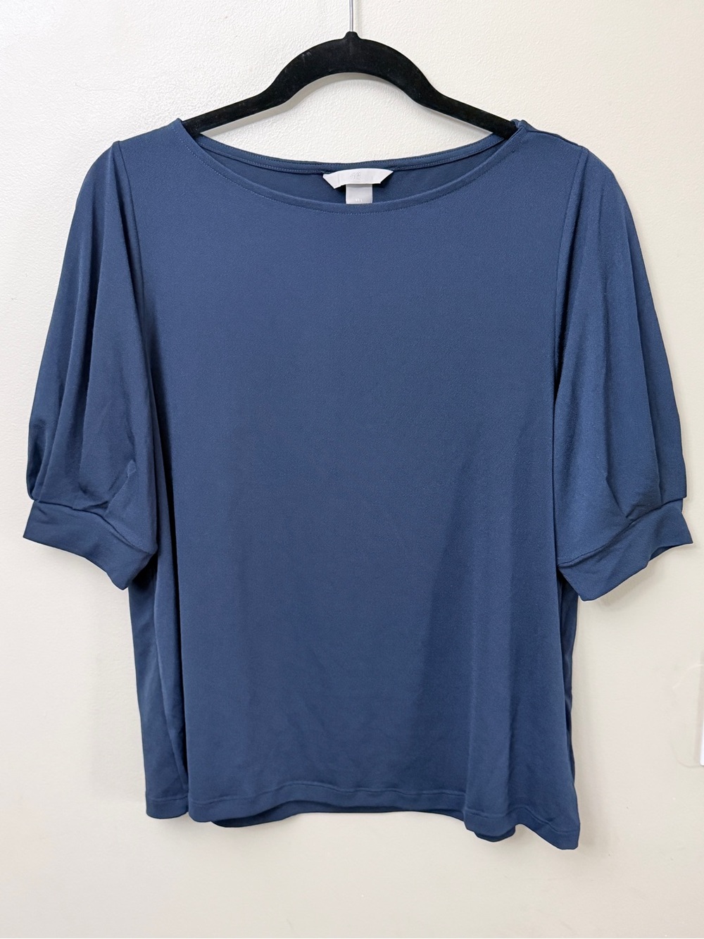 H&M Blue Boatneck Puff Sleeve Blouse Size L